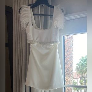 Likely Taliah Feather Trim Cutout Mini Dress